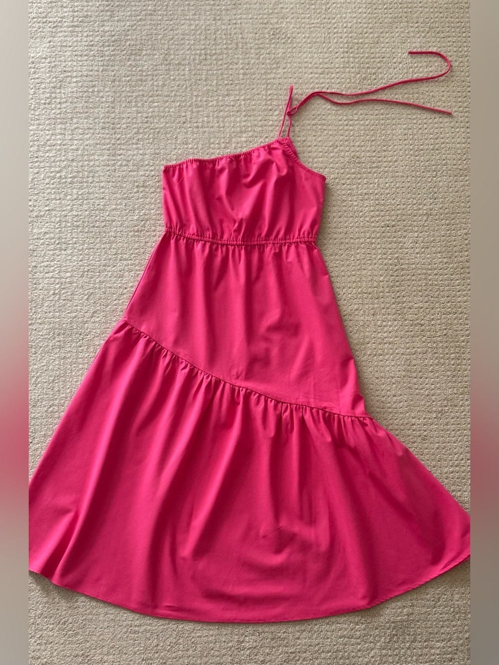 Lulus Hot Pink Asymmetrical One-Shoulder Midi Dress Pink | Size M